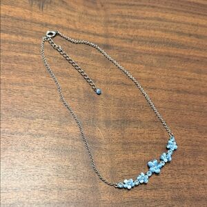 Delicate Blue Floral Necklace - Lightweight Silver Chain